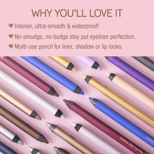 Why You'll Love it. Intense, ultra-smooth & waterproof! NO-smudge, no-budge stay put eyeliner perfection.Multi-use pencil for liner, shadow or lip looks.