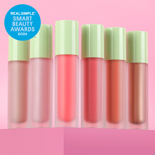 All shades of LiquidGlow Blush shown on a pink background with RealSimple Smart Beauty Awards 2026 sticker view 1